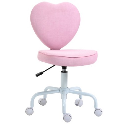 HOMCOM Heart Love Shaped Back Design Office Chair with Adjustable Height and 360 Swivel Castor Wheels Pink