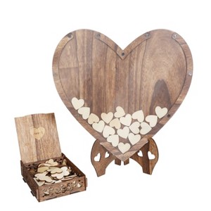 Artloge Creative Wooden Heart Shape Wedding Guest Book Heart-Shape Party Guest Sign in Book Frame with 88pcs Heart Notes & Storage Box - 1 of 4