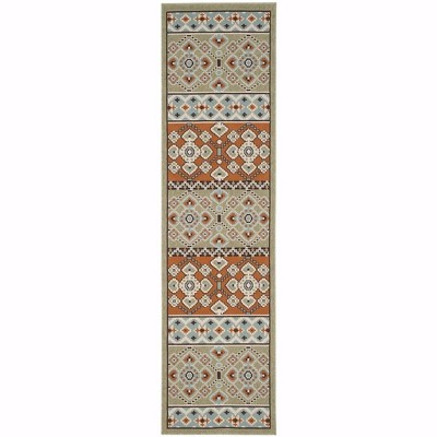 Green and Terracotta Synthetic Reversible Runner Rug