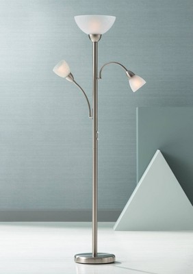 Adjustable Brushed Nickel Floor Lamp with White Glass Shades