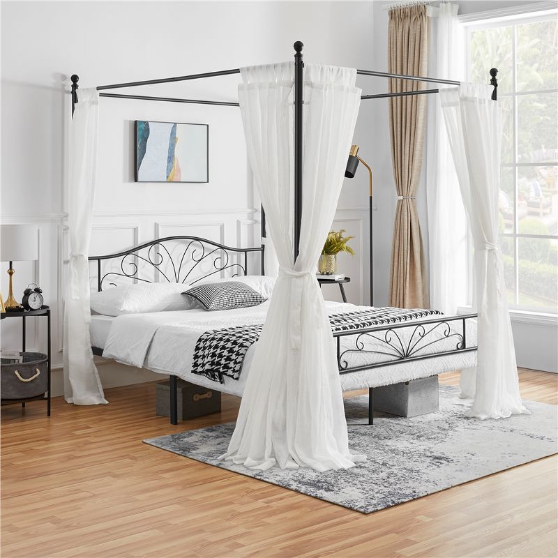 Yaheetech Metal Canopy Bed Frame, Four-poster Canopied Platform Bed with Arched Headboard, 2 of 8