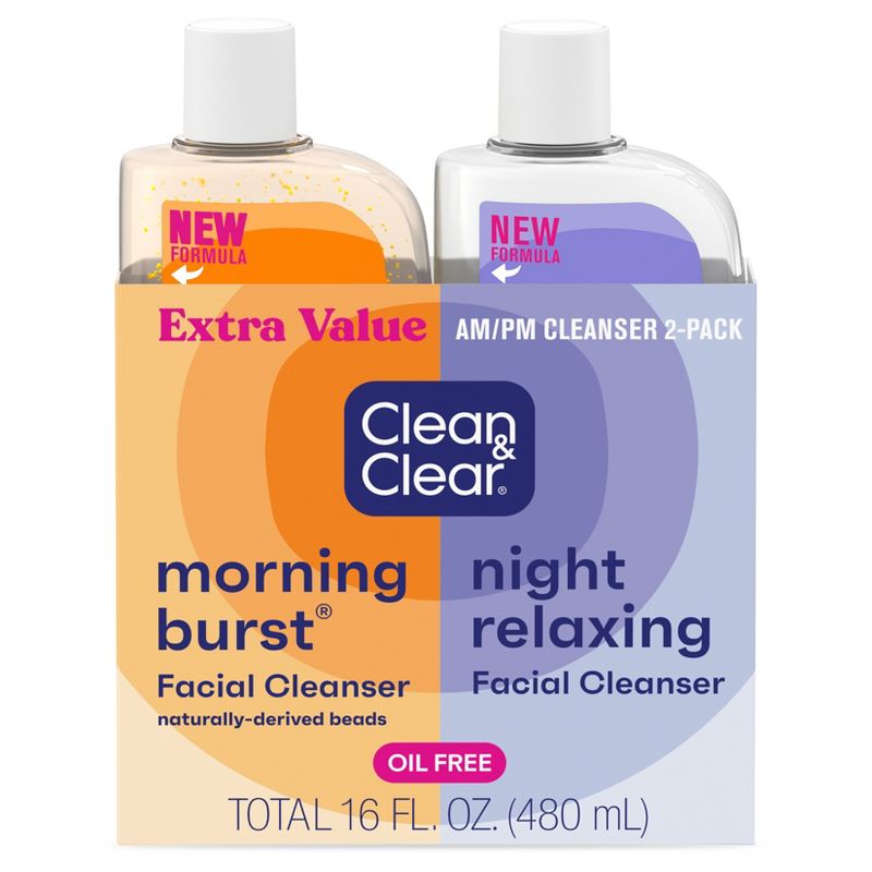 Clean &#38; Clear Day &#38; Night Face Wash, Oil-Free &#38; Hypoallergenic - Lavender and Orange - 16oz - 2pk, 1 of 12