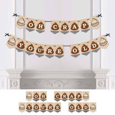 Big Dot of Happiness Oh Crap, You're Old - Poop Birthday Party Bunting Banner - Birthday Party Decorations