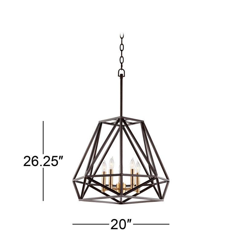 Franklin Iron Works Hawking Bronze Pendant Chandelier 20" Wide Modern Geometric Cage 5-Light Fixture for Dining Room House Kitchen Island Bedroom Home, 5 of 11