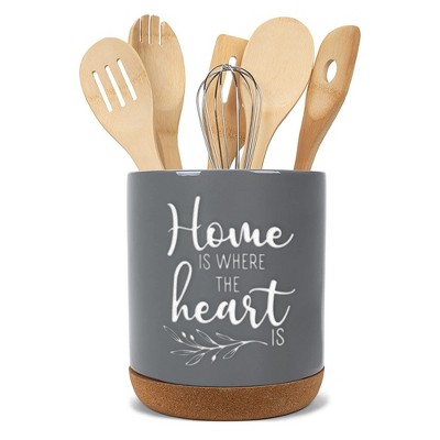 Elanze Designs Home Heart Grey X-Large Cork Bottom Kitchen Utensil Holder