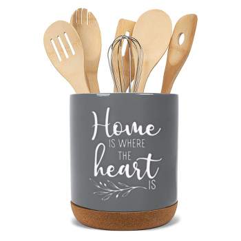 Elanze Designs Home Heart Grey X-Large Cork Bottom Kitchen Utensil Holder