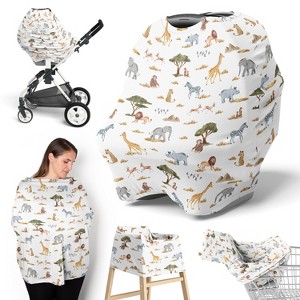 Sweet Jojo Designs Boy, Girl, Unisex/Gender Neutral 5-in-1 Multi Use Baby Nursing Cover Jungle Yellow Orange and White - 1 of 4