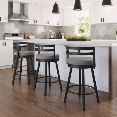 Taupe Grey Faux Leather Swivel Counter Stool with Black Metal Frame
