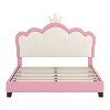 TIRAMISUBEST Twin/Full Upholstered Princess Bed with Crown Headboard, Kids PU Leather Platform Bed Frame - 4 of 4