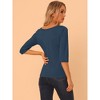 INSPIRE CHIC Women's Classic Solid Elbow Sleeves Round Neck Slim Fit T-Shirts - 4 of 4