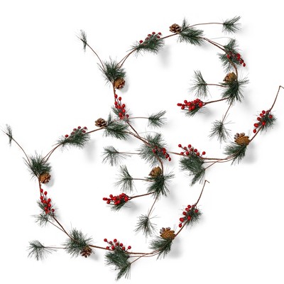 Ornativity Pine and Berries Garland -Pine Needles, Pinecone and Berry Rustic Xmas Holiday Decor Christmas Tree 6 Ft 2 Pack