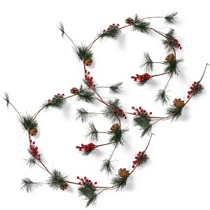 Ornativity Pine and Berries Garland -Pine Needles, Pinecone and Berry Rustic Xmas Holiday Decor Christmas Tree 6 Ft 2 Pack - 1 of 4