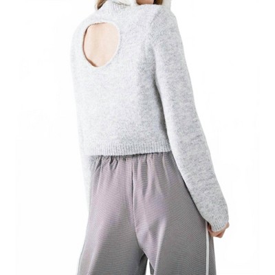 Women's Fluffy Knit Open Back Detail Sweater - Q2