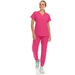 Hey Collection Womens Stretch V-Neck Jogger Scrubs Set, Medical Nursing Tops with Four Pocket Pants - 1 of 4