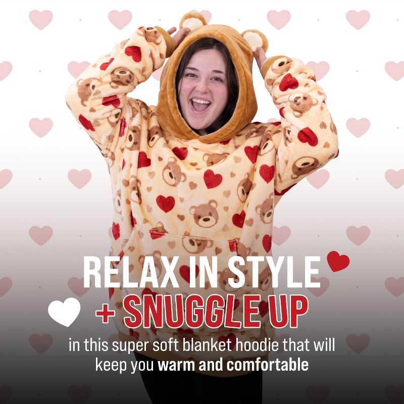 Plushible Teddy Hearts Snugible Blanket Hoodie & Pillow, 5 of 10