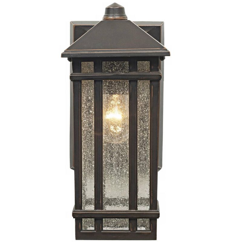 Kathy Ireland Sierra Craftsman Mission Outdoor Wall Light Fixture Rubbed Bronze 10 1/2" Frosted Seeded Glass Panels for Post Exterior Barn Deck House, 5 of 10