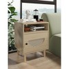 Rattan Nightstand with USB Ports & Power Outlets - Charging Station with 2-Tier Storage, Solid Wood Legs for Bedroom, Living Room, Natural - 3 of 4