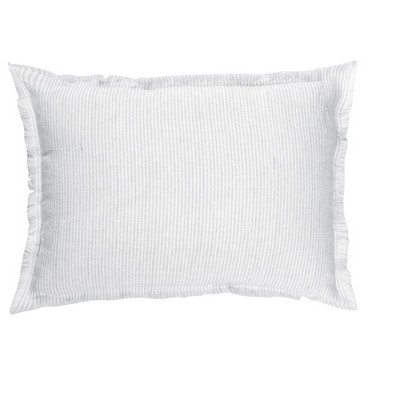 Light Grey Pinstripe Linen Pillow with Down Insert 14x20