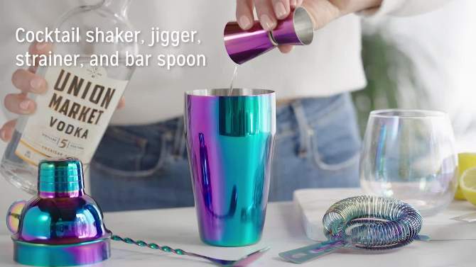 Blush Cocktail Shaker Set - Mixed Drink Shaker Kit  Includes Muddler Bar Spoon, and Strainer, Bar essentials Cocktail Kit Set, Multicolor, 2 of 10, play video