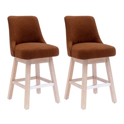 Rust Orange Upholstered Swivel Counter Height Bar Stools with Antique Oak Legs