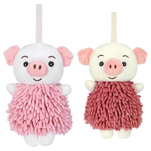 REGALWOVEN Bathroom Kitchen Cute Cartoon Piggy Chenille Soft Absorbent Hand Towel 2 Packs 7" x 11" - 1 of 4
