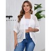 Women's Plus Size Hollow Out Asymmetrical Hem Cardigan Open Front Short Sleeve Lightweight Sweater - 3 of 4