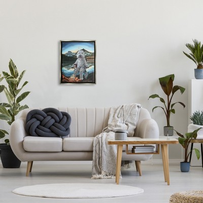 Dog by Campfire Landscape Gray Framed Canvas Wall Art