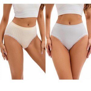 INSPIRE CHIC 2 Pcs Women's Lace Trim Panties Full Coverage Mid-Waisted Butt Lifter No Trace Briefs - 1 of 4