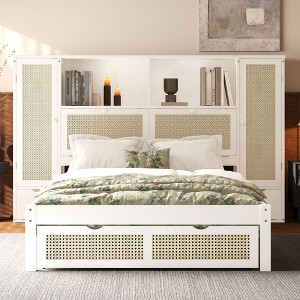 Twin Size Wooden Platform Bed with Two Storage Lockers, Drawer and Storage Shelf - 1 of 4