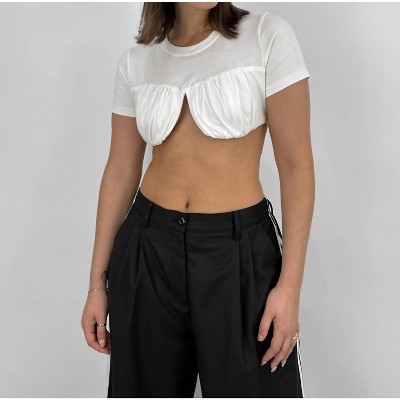 Women's Crew Neck Cropped Underwire Tee - Mimosa