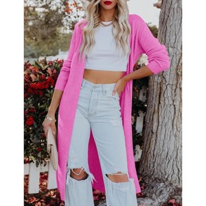 Essential Solid Open Front Maxi Long Knitted Cardigan Sweater for Women - 1 of 4