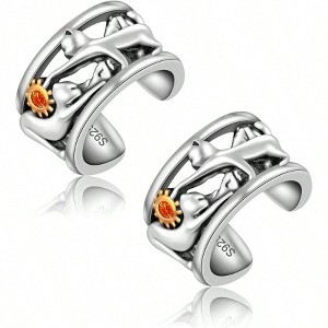 Sterling Silver Ear Cuffs for Women, Non Piercing Clip on Cartilage Cuffs, Adjustable Fake Conch Helix Earrings - 1 of 4