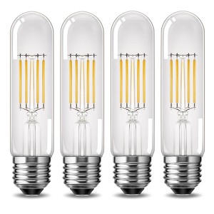 YANSUN 4-Watt 40-Watt Equivalent T30 Soft White (2700K) 5in. Edison LED Tube Bulb, Vintage Filament, Dimmable, 4-Pack - 1 of 4