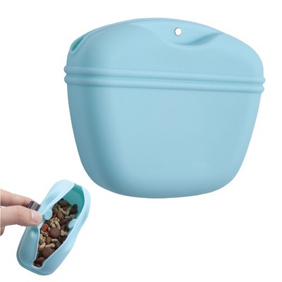 Silicone Dog Treat Snack Pouch Pet Food Container Training Waist Bag with Belt Clip, Blue