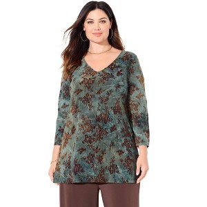 Catherines Flocked Tie-Dye V-Neck Tunic - 1 of 2