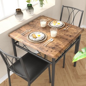 Dining Table Set for 2, Kitchen Table and Chairs, Square Dining Room Table Set with 2 Upholstered Chairs for Small Space, Apartment, Rustic Brown - 1 of 4