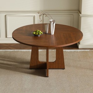 Round Dining Table for 4 with Wood Grain Finish, Modern Farmhouse Kitchen Table for Dining Room, Living Room, or Breakfast Nook-Tanpinhause - 1 of 4