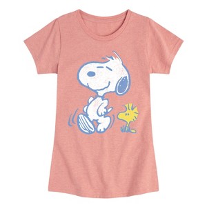 Girls' - Peanuts - Snoopy And Woodstock Pastels Fitted Short Sleeve Graphic T-Shirt - 1 of 4