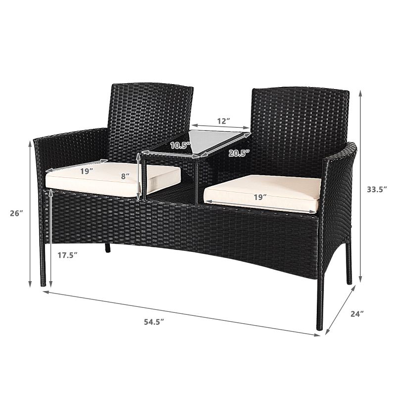 Tangkula Outdoor Conversation Furniture Set Rattan Wicker Loveseat Sofa Chair, 2 of 7