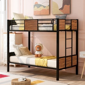 Twin Over Twin Bunk Bed with Safety Rail and Built-in Ladder for Bedroom - 1 of 4