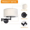PAKOKULA Modern 2-Light Black Swing Arm Wall Lamp with white drum Fabric Shade - 4 of 4