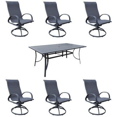 Santa Fe 7pc Swivel Rocker 84" Rectangle Dining Set - Dark Gray - Courtyard Casual