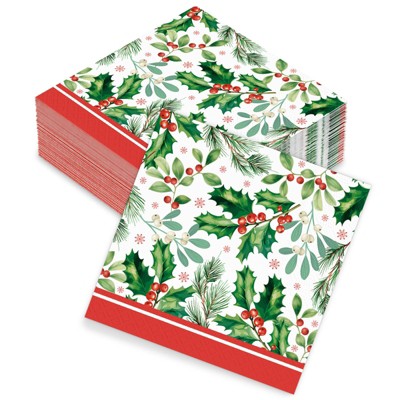 DYLIVeS Disposable Luncheon Napkins, 3 PLY, 50 Count - Perfect for Merry Christmas, Holly Jolly Christmas, Winter Holiday Parties