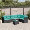 vidaXL Patio Sofa Set with Cushions Outdoor Furniture 8 Piece Poly Rattan - Black and Blue With Table - 2 of 4