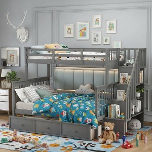 Polibi Twin-Over-Full Convertible Bunk Bed with Stair Storage and Pull-Out Drawer - 1 of 4