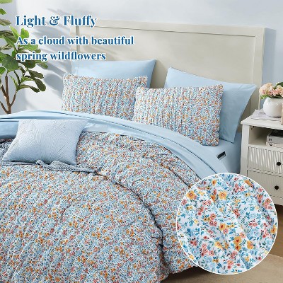 Der Rose BALHAM TRADE-Queen Size Comforter Set 7 Pieces Blue Classic Puff Floral Bedding for All Seasons Aster Marigold-Queen 90"x90" — фото 7