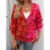 Women's Leopard Print Cardigan V Neck Long Sleeve Color Block Button Down Oversized Sweater Outwear - 3 of 4