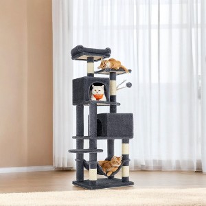 61-Inch Cat Tree Cat Tower for Indoor Cats - Plush Multi-Level Cat Condo with 5 Scratching Posts, 2 Perches, 2 Caves, Hammock, 2 Pompoms - 1 of 4