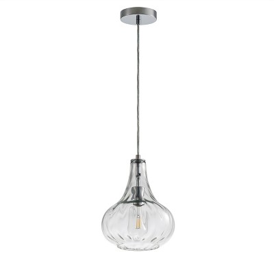 Modern Teardrop Glass Pendant Light, Clear Ripple Shade Hanging Fixture for Kitchen Island or Dining Room