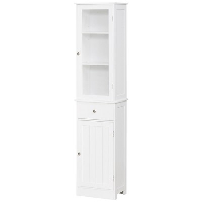 kleankin Tall Bathroom Storage Cabinet, Free Standing Bathroom Cabinet Slim  Side Organizer with 3 Shelves and Bamboo Cabinet, White/Natural